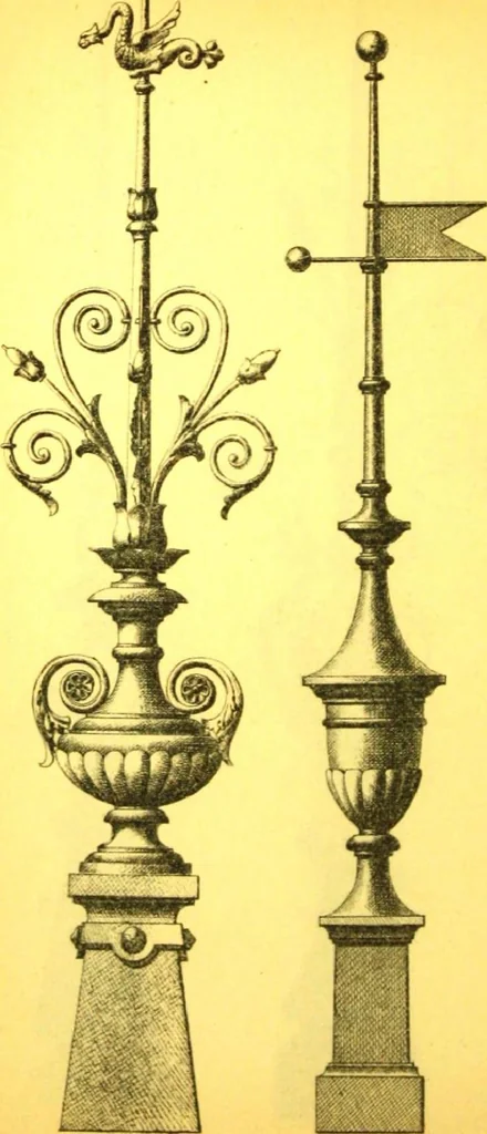 An illustration from Ornements pour l'architecture en zinc, cuivre, tole & plomb : travaux d'art sur dessins croquis & devis., 1912, leaf 101