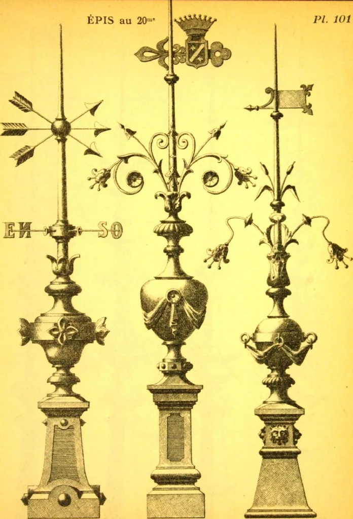 An illustration from Ornements pour l'architecture en zinc, cuivre, tole & plomb : travaux d'art sur dessins croquis & devis., 1912, leaf 102