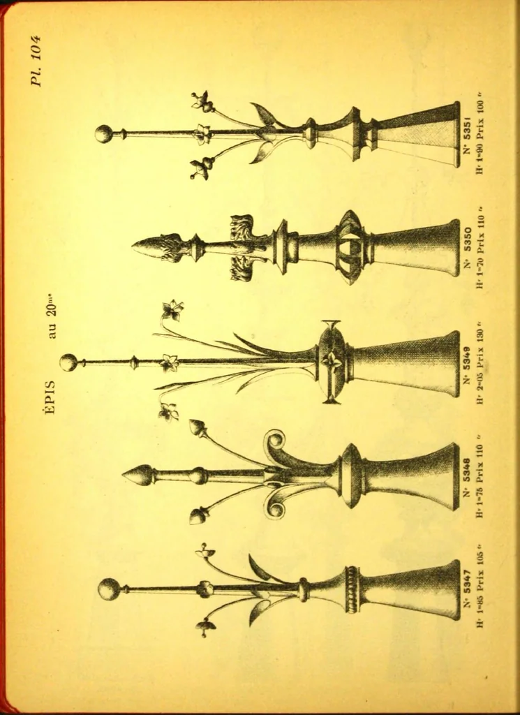 An illustration from Ornements pour l'architecture en zinc, cuivre, tole & plomb : travaux d'art sur dessins croquis & devis., 1912, leaf 105