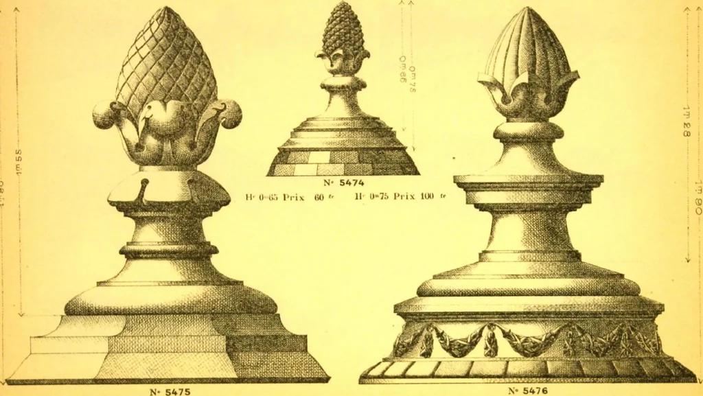 An illustration from Ornements pour l'architecture en zinc, cuivre, tole & plomb : travaux d'art sur dessins croquis & devis., 1912, leaf 124