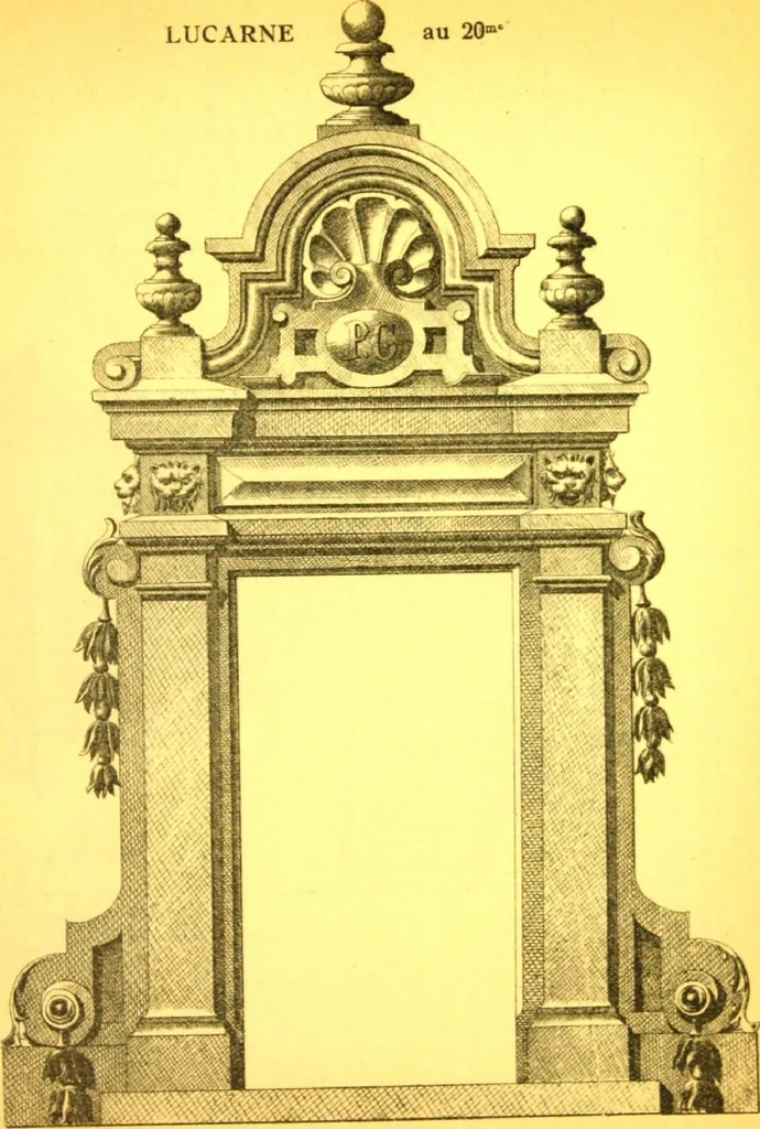 An illustration from Ornements pour l'architecture en zinc, cuivre, tole & plomb : travaux d'art sur dessins croquis & devis., 1912, leaf 144