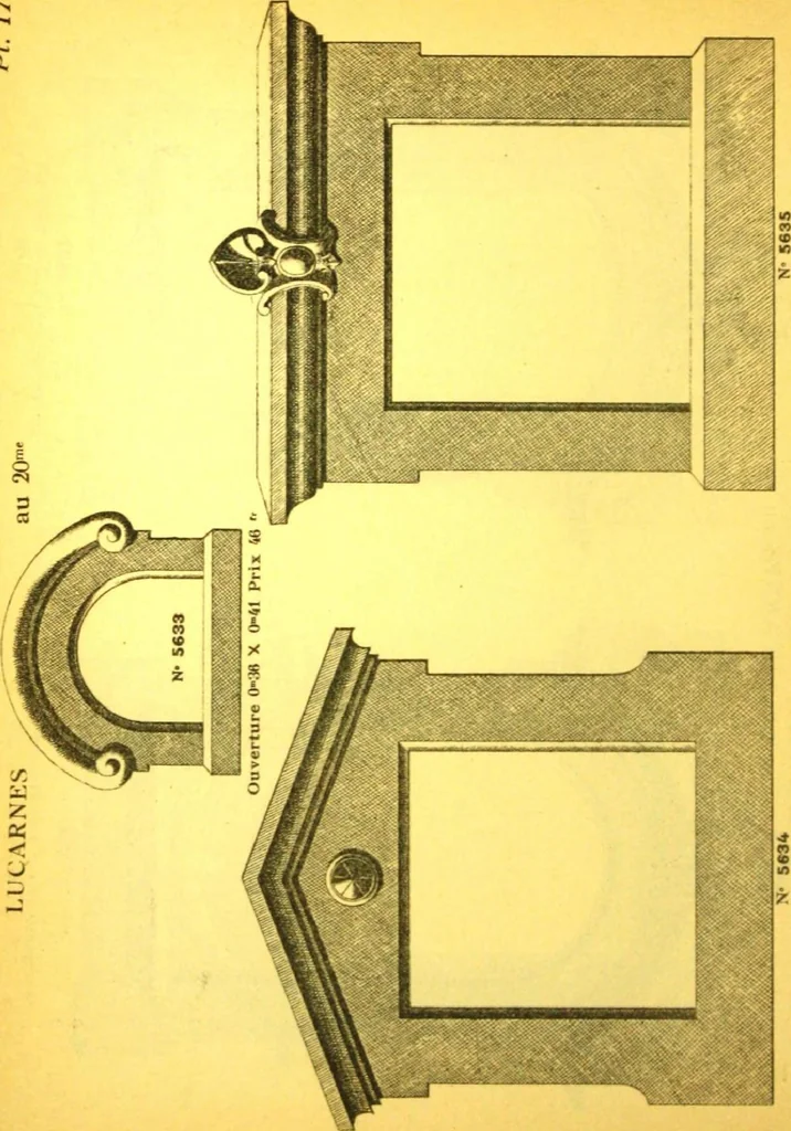 An illustration from Ornements pour l'architecture en zinc, cuivre, tole & plomb : travaux d'art sur dessins croquis & devis., 1912, leaf 173