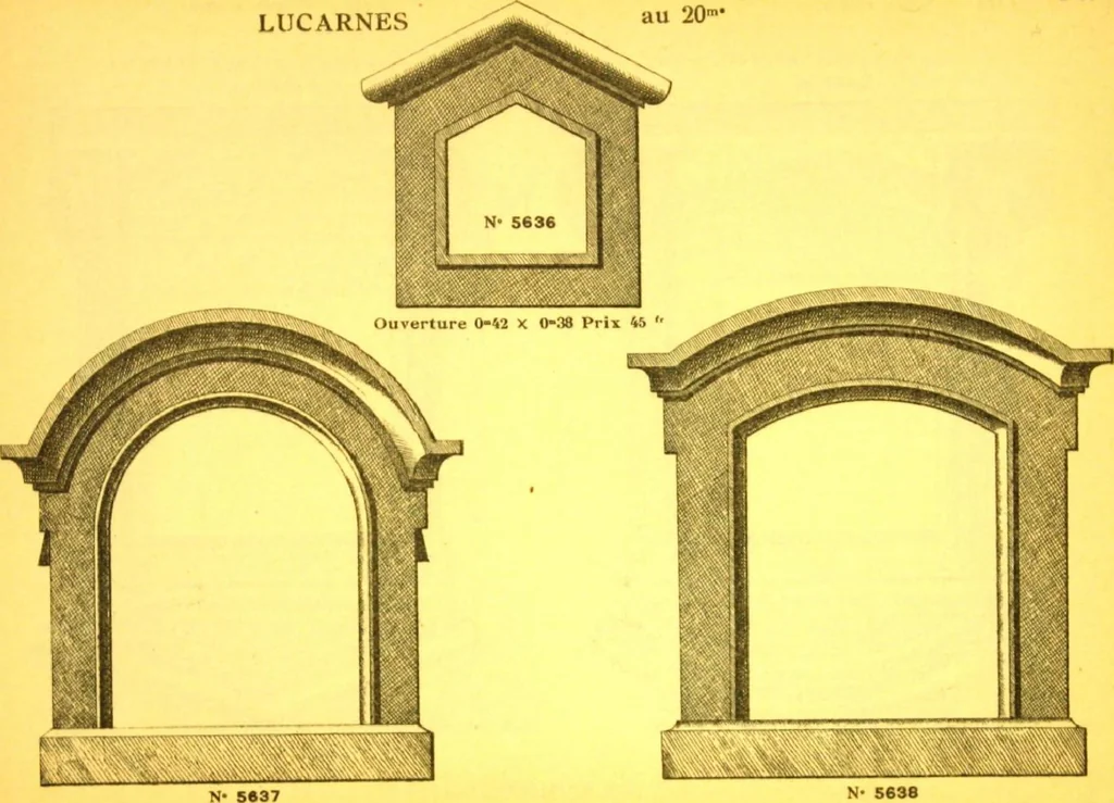 An illustration from Ornements pour l'architecture en zinc, cuivre, tole & plomb : travaux d'art sur dessins croquis & devis., 1912, leaf 174