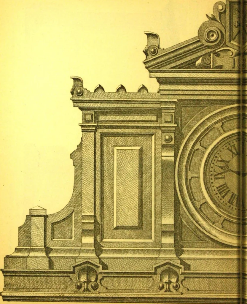 An illustration from Ornements pour l'architecture en zinc, cuivre, tole & plomb : travaux d'art sur dessins croquis & devis., 1912, leaf 177