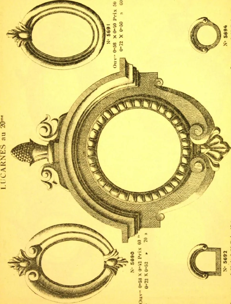 An illustration from Ornements pour l'architecture en zinc, cuivre, tole & plomb : travaux d'art sur dessins croquis & devis., 1912, leaf 198