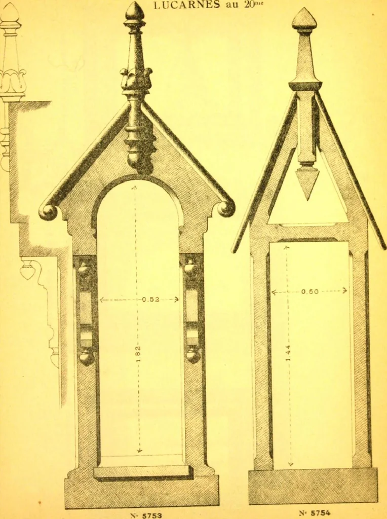 An illustration from Ornements pour l'architecture en zinc, cuivre, tole & plomb : travaux d'art sur dessins croquis & devis., 1912, leaf 218