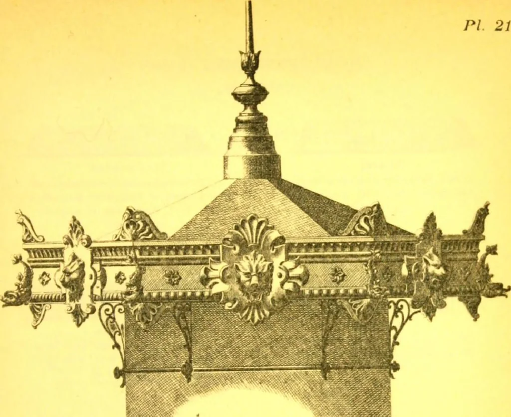 An illustration from Ornements pour l'architecture en zinc, cuivre, tole & plomb : travaux d'art sur dessins croquis & devis., 1912, leaf 220