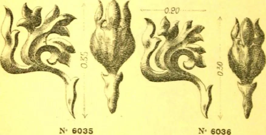 An illustration from Ornements pour l'architecture en zinc, cuivre, tole & plomb : travaux d'art sur dessins croquis & devis., 1912, leaf 255