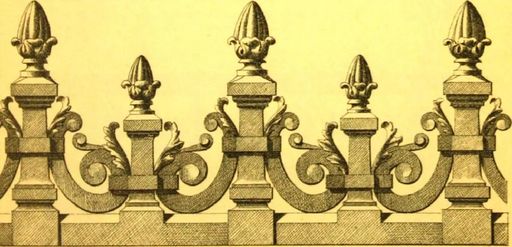 An illustration from Ornements pour l'architecture en zinc, cuivre, tole & plomb : travaux d'art sur dessins croquis & devis., 1912, leaf 26