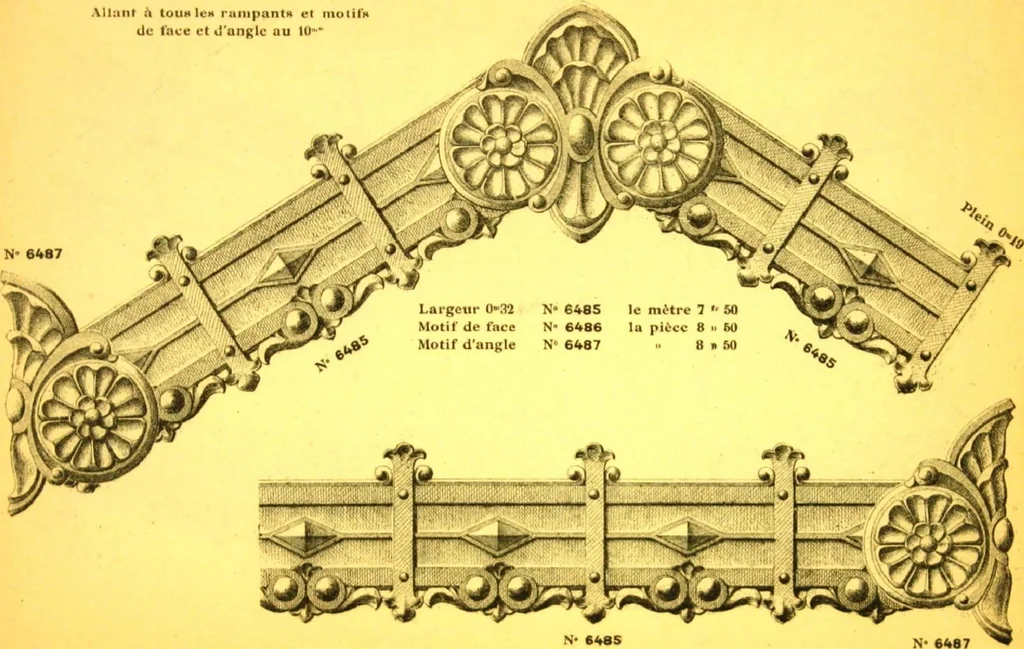 An illustration from Ornements pour l'architecture en zinc, cuivre, tole & plomb : travaux d'art sur dessins croquis & devis., 1912, leaf 292