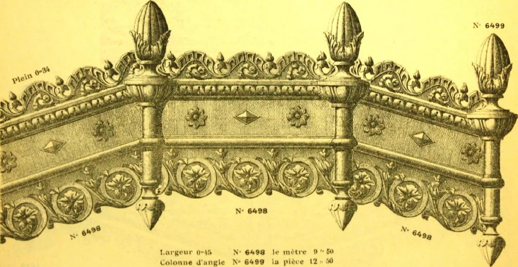 An illustration from Ornements pour l'architecture en zinc, cuivre, tole & plomb : travaux d'art sur dessins croquis & devis., 1912, leaf 297