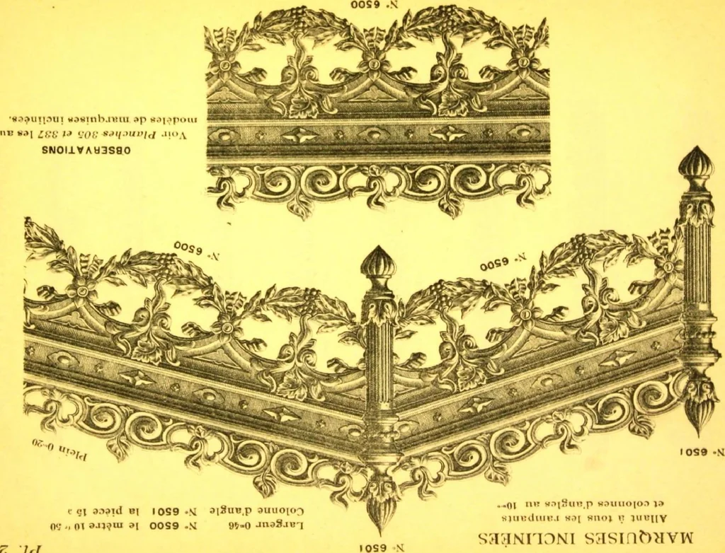 An illustration from Ornements pour l'architecture en zinc, cuivre, tole & plomb : travaux d'art sur dessins croquis & devis., 1912, leaf 298