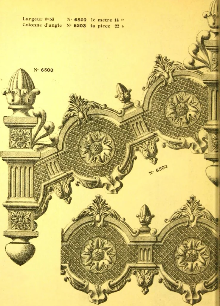 An illustration from Ornements pour l'architecture en zinc, cuivre, tole & plomb : travaux d'art sur dessins croquis & devis., 1912, leaf 305