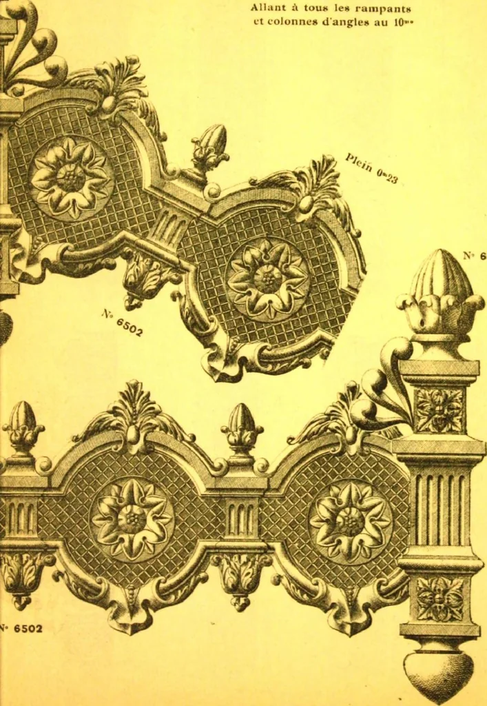 An illustration from Ornements pour l'architecture en zinc, cuivre, tole & plomb : travaux d'art sur dessins croquis & devis., 1912, leaf 306
