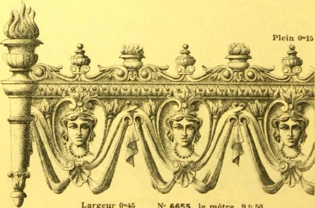An illustration from Ornements pour l'architecture en zinc, cuivre, tole & plomb : travaux d'art sur dessins croquis & devis., 1912, leaf 319