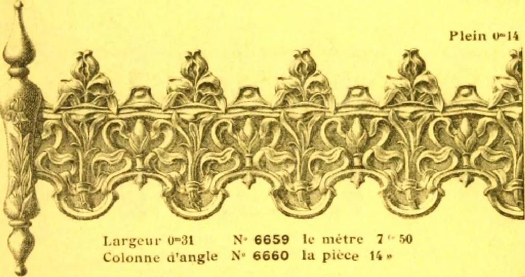 An illustration from Ornements pour l'architecture en zinc, cuivre, tole & plomb : travaux d'art sur dessins croquis & devis., 1912, leaf 320