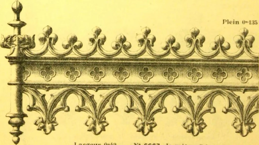 An illustration from Ornements pour l'architecture en zinc, cuivre, tole & plomb : travaux d'art sur dessins croquis & devis., 1912, leaf 321