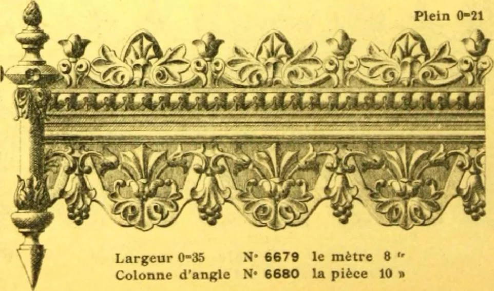 An illustration from Ornements pour l'architecture en zinc, cuivre, tole & plomb : travaux d'art sur dessins croquis & devis., 1912, leaf 323