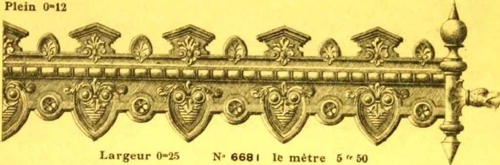 An illustration from Ornements pour l'architecture en zinc, cuivre, tole & plomb : travaux d'art sur dessins croquis & devis., 1912, leaf 324