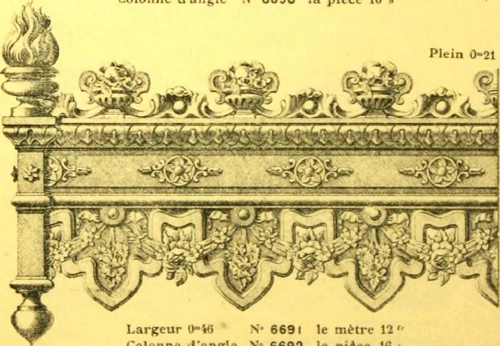 An illustration from Ornements pour l'architecture en zinc, cuivre, tole & plomb : travaux d'art sur dessins croquis & devis., 1912, leaf 325