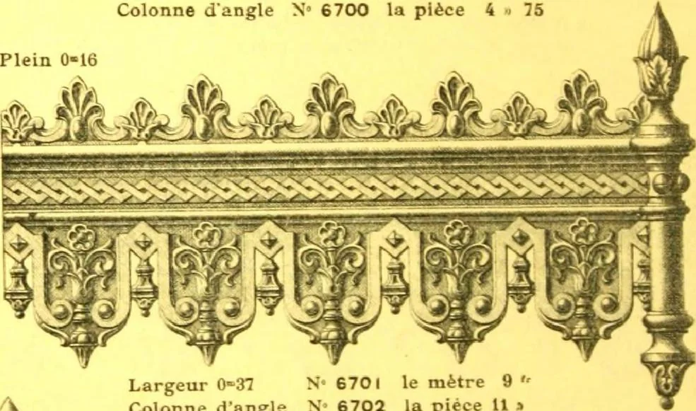 An illustration from Ornements pour l'architecture en zinc, cuivre, tole & plomb : travaux d'art sur dessins croquis & devis., 1912, leaf 327