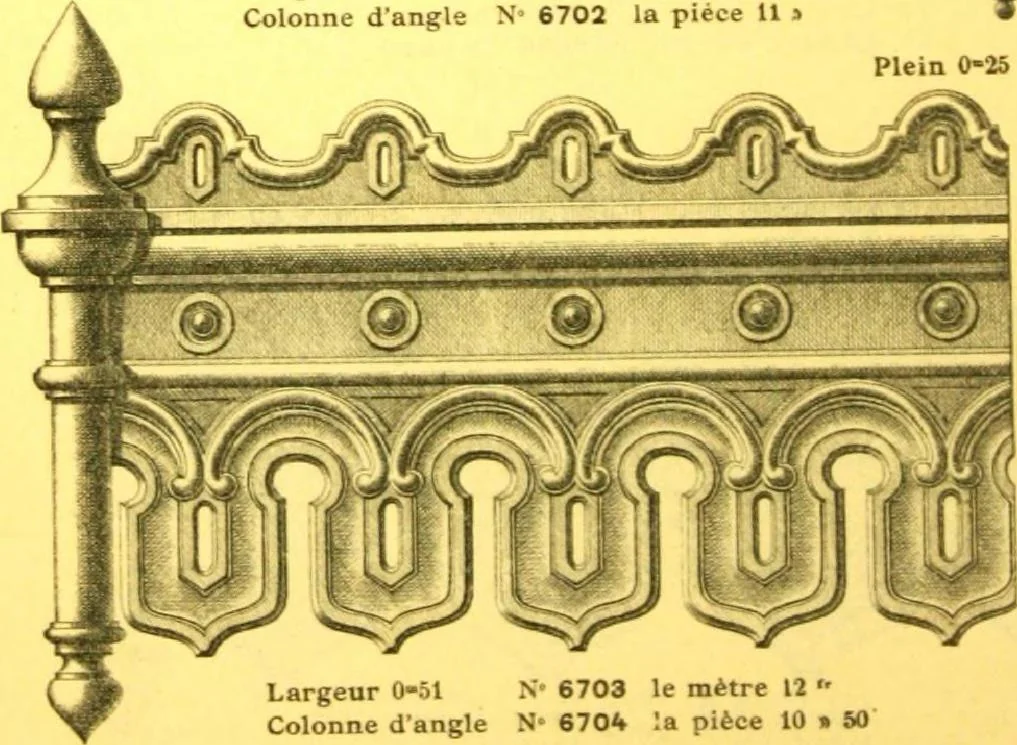 An illustration from Ornements pour l'architecture en zinc, cuivre, tole & plomb : travaux d'art sur dessins croquis & devis., 1912, leaf 327