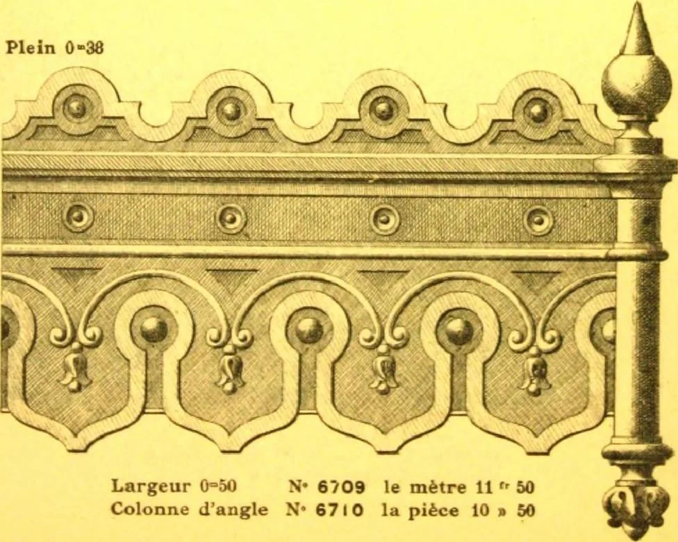 An illustration from Ornements pour l'architecture en zinc, cuivre, tole & plomb : travaux d'art sur dessins croquis & devis., 1912, leaf 328