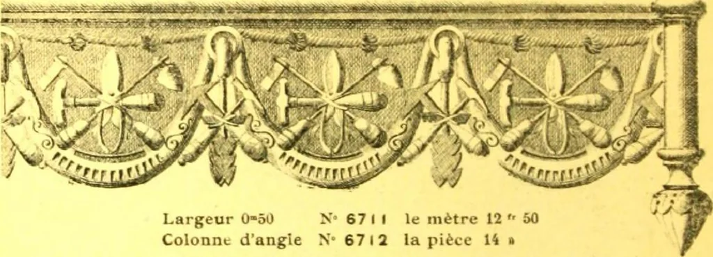 An illustration from Ornements pour l'architecture en zinc, cuivre, tole & plomb : travaux d'art sur dessins croquis & devis., 1912, leaf 329