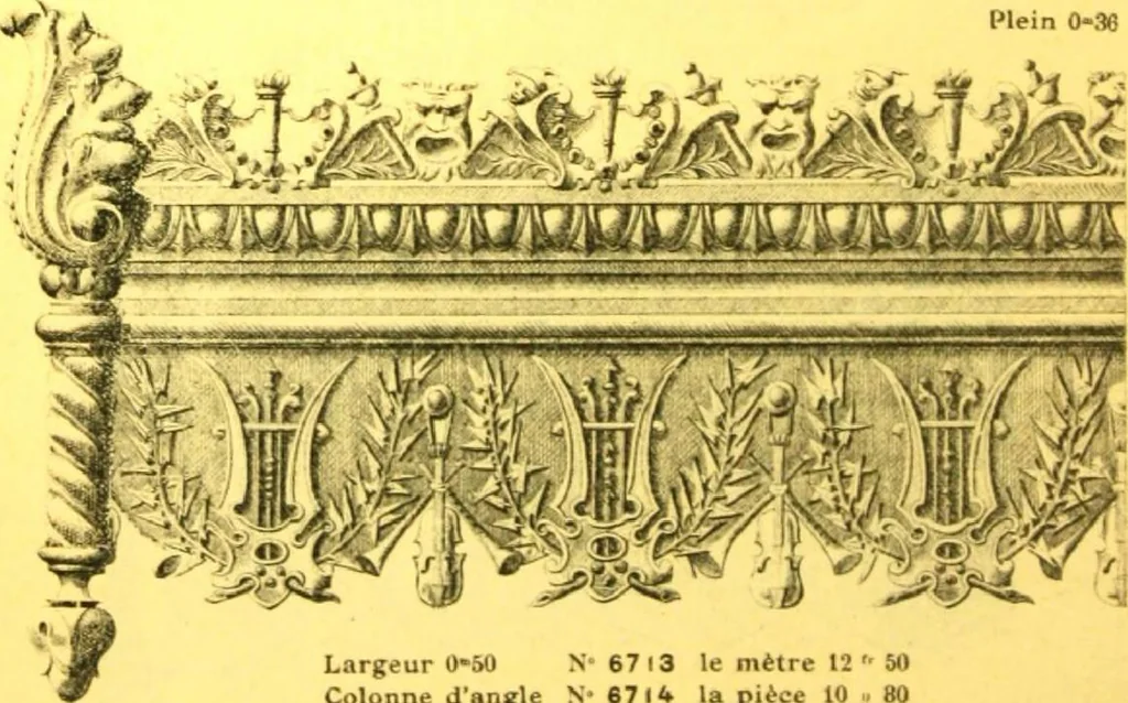 An illustration from Ornements pour l'architecture en zinc, cuivre, tole & plomb : travaux d'art sur dessins croquis & devis., 1912, leaf 329