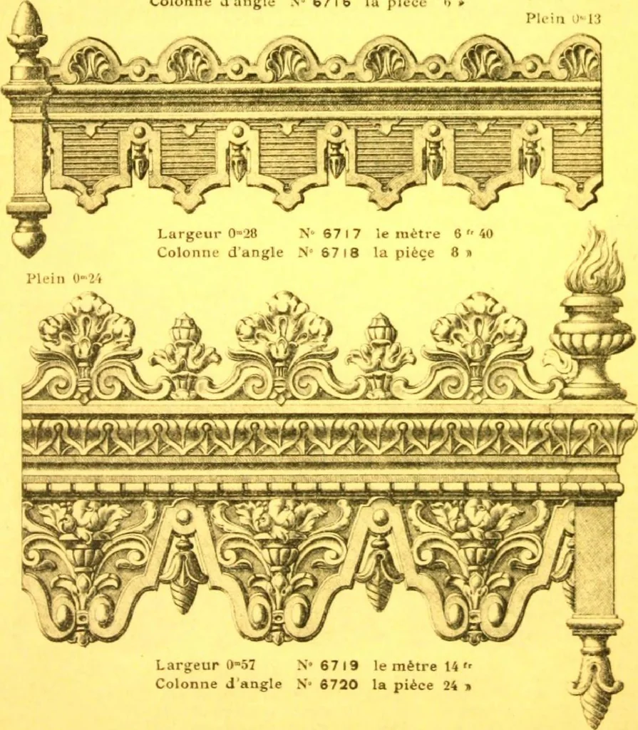 An illustration from Ornements pour l'architecture en zinc, cuivre, tole & plomb : travaux d'art sur dessins croquis & devis., 1912, leaf 330