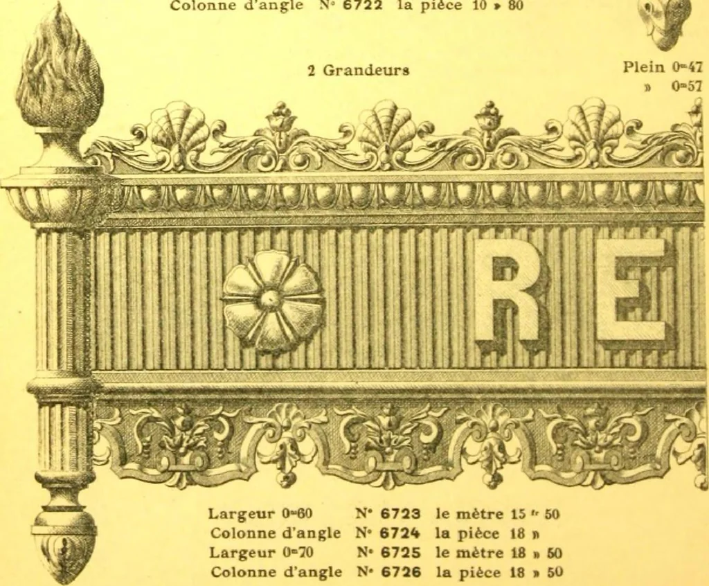 An illustration from Ornements pour l'architecture en zinc, cuivre, tole & plomb : travaux d'art sur dessins croquis & devis., 1912, leaf 331