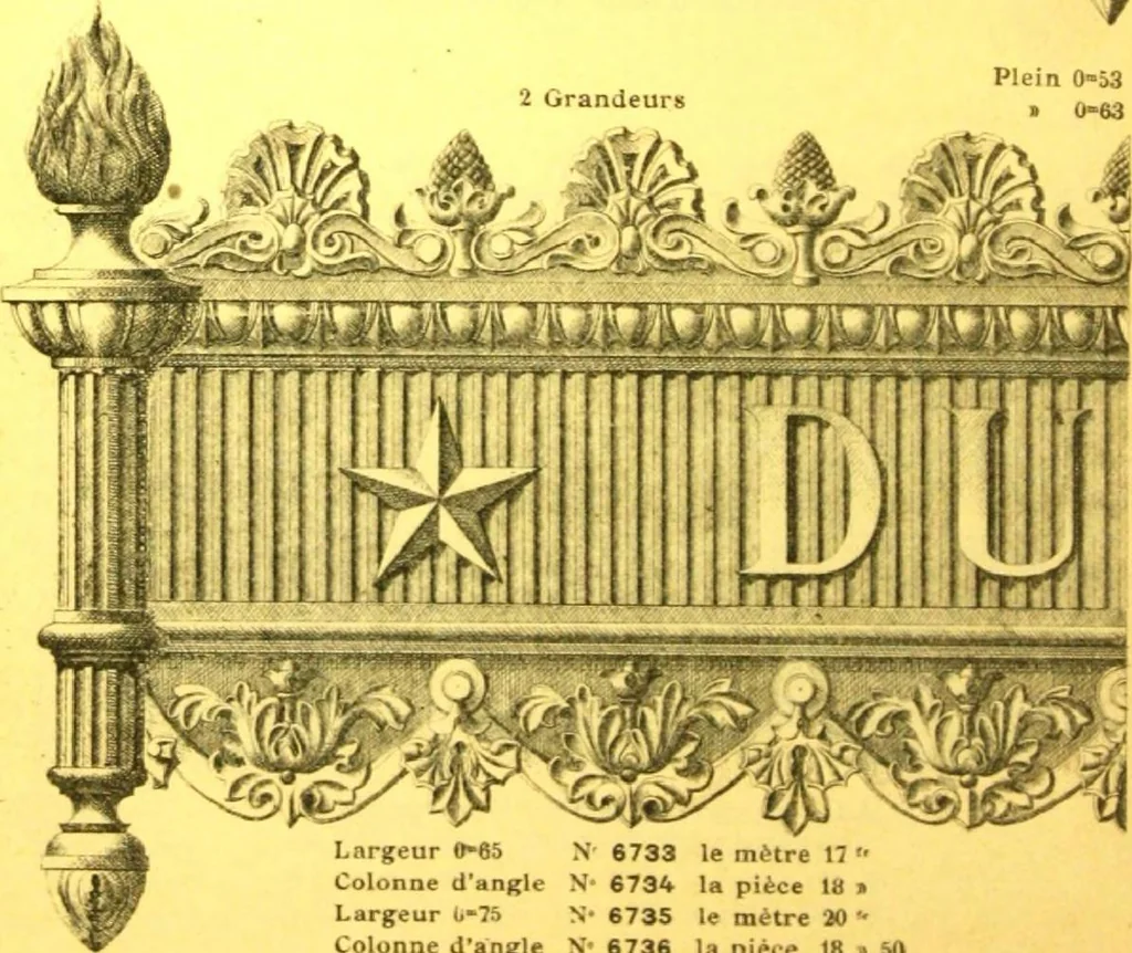 An illustration from Ornements pour l'architecture en zinc, cuivre, tole & plomb : travaux d'art sur dessins croquis & devis., 1912, leaf 333