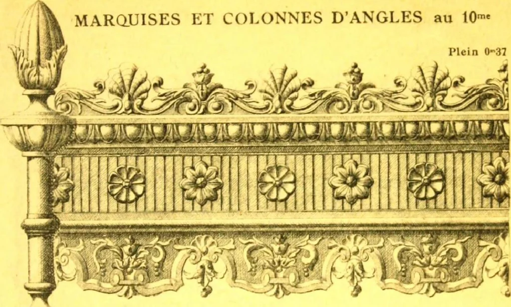 An illustration from Ornements pour l'architecture en zinc, cuivre, tole & plomb : travaux d'art sur dessins croquis & devis., 1912, leaf 334