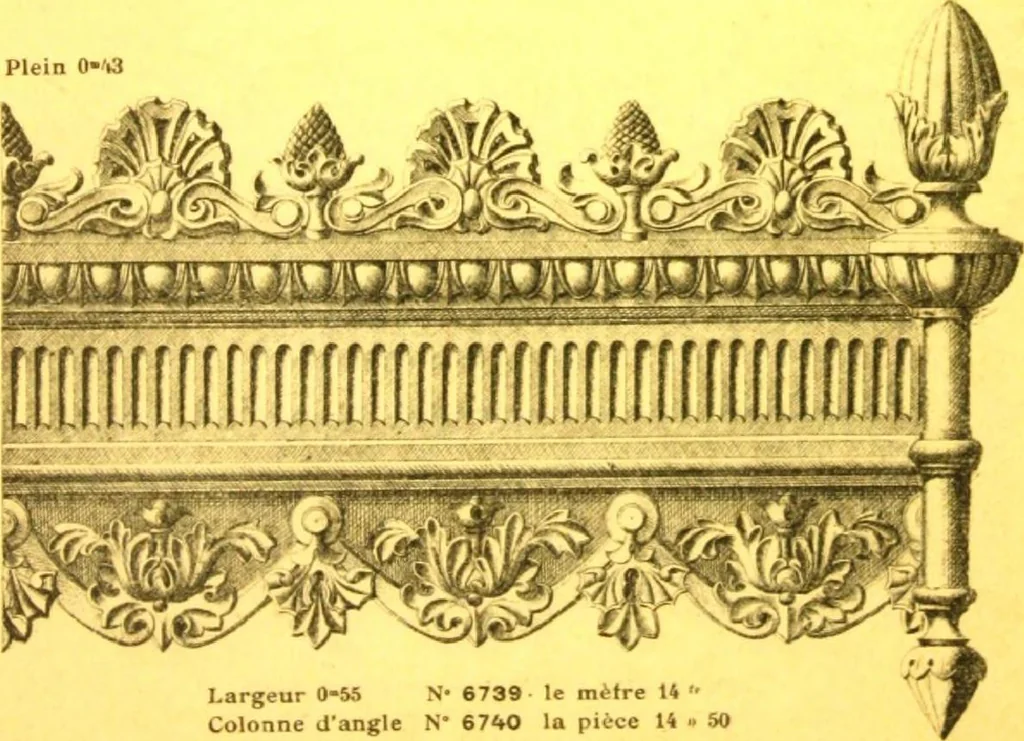 An illustration from Ornements pour l'architecture en zinc, cuivre, tole & plomb : travaux d'art sur dessins croquis & devis., 1912, leaf 334
