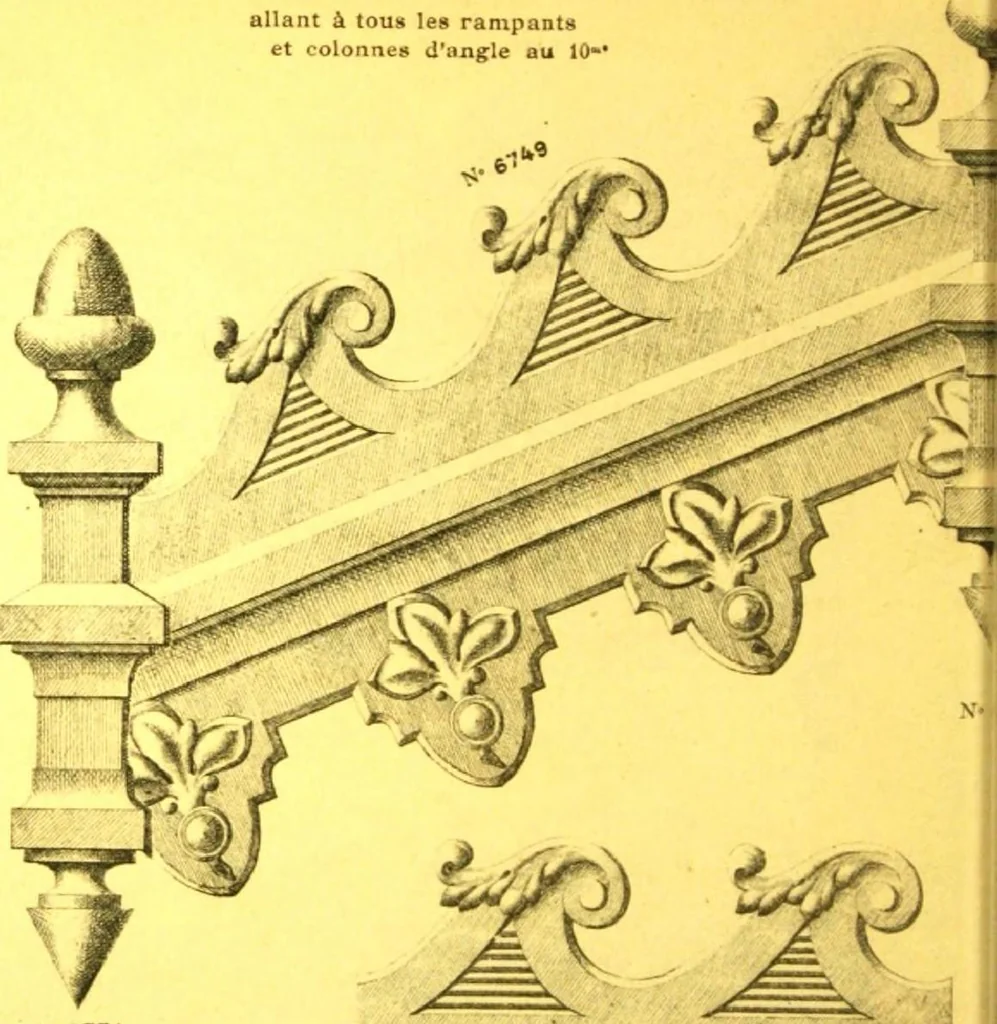 An illustration from Ornements pour l'architecture en zinc, cuivre, tole & plomb : travaux d'art sur dessins croquis & devis., 1912, leaf 337