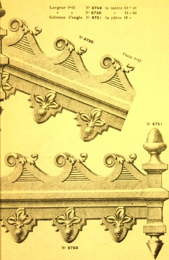 An illustration from Ornements pour l'architecture en zinc, cuivre, tole & plomb : travaux d'art sur dessins croquis & devis., 1912, leaf 338