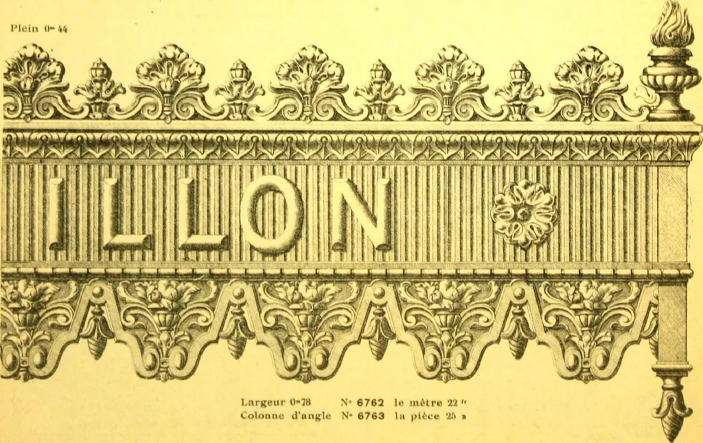 An illustration from Ornements pour l'architecture en zinc, cuivre, tole & plomb : travaux d'art sur dessins croquis & devis., 1912, leaf 341