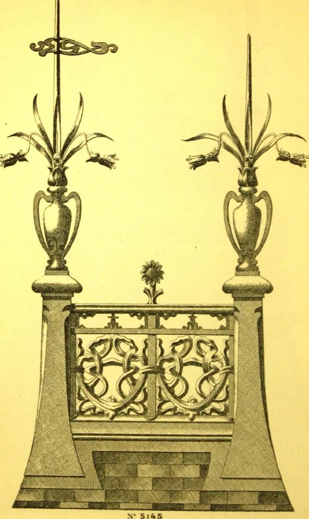 An illustration from Ornements pour l'architecture en zinc, cuivre, tole & plomb : travaux d'art sur dessins croquis & devis., 1912, leaf 47