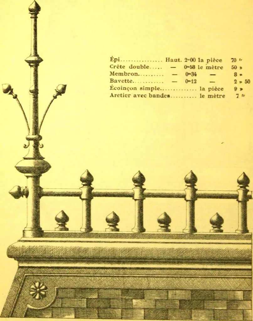 An illustration from Ornements pour l'architecture en zinc, cuivre, tole & plomb : travaux d'art sur dessins croquis & devis., 1912, leaf 53