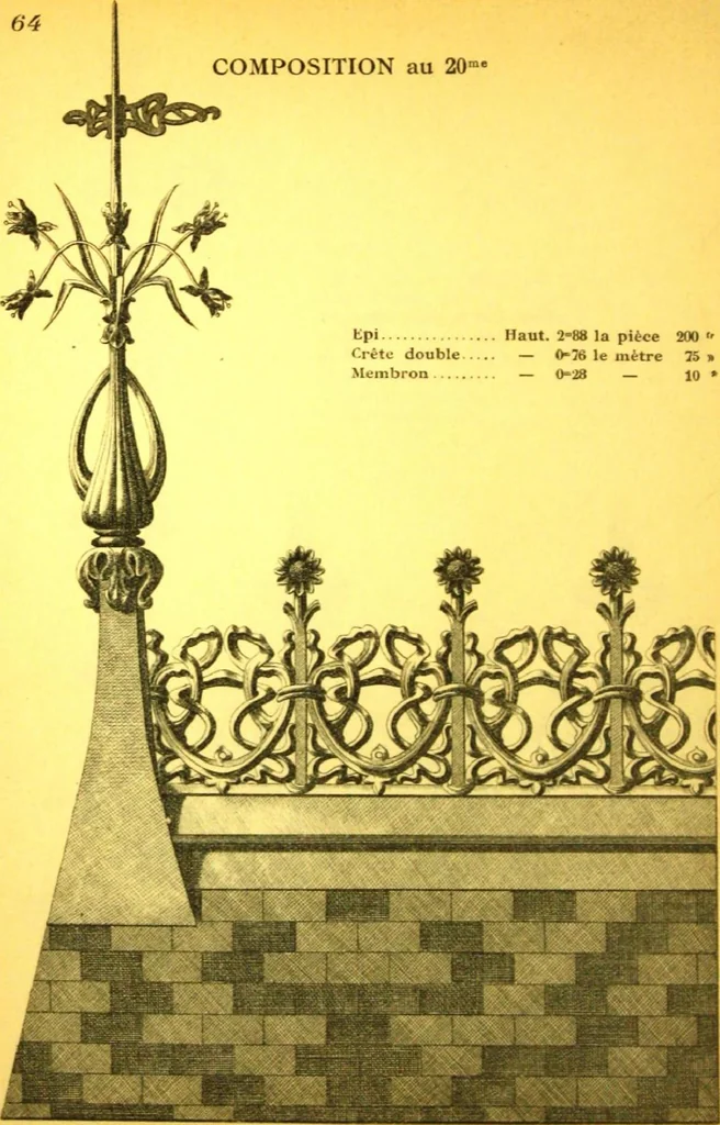 An illustration from Ornements pour l'architecture en zinc, cuivre, tole & plomb : travaux d'art sur dessins croquis & devis., 1912, leaf 65