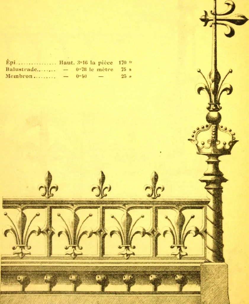 An illustration from Ornements pour l'architecture en zinc, cuivre, tole & plomb : travaux d'art sur dessins croquis & devis., 1912, leaf 66