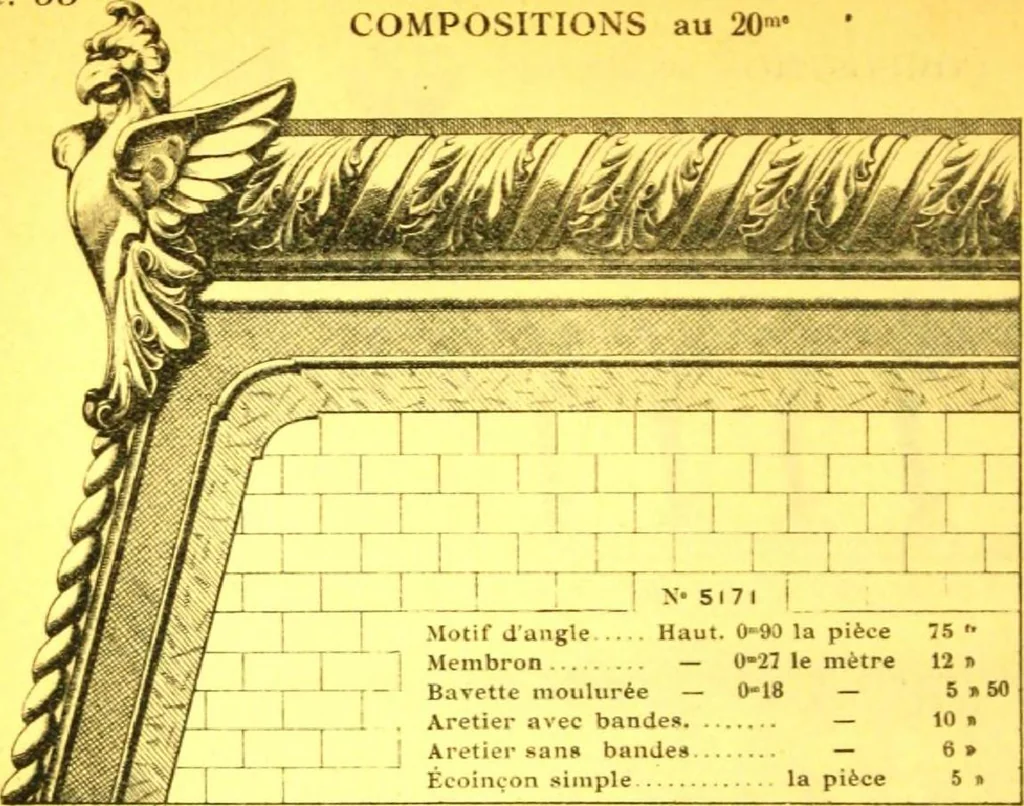 An illustration from Ornements pour l'architecture en zinc, cuivre, tole & plomb : travaux d'art sur dessins croquis & devis., 1912, leaf 69
