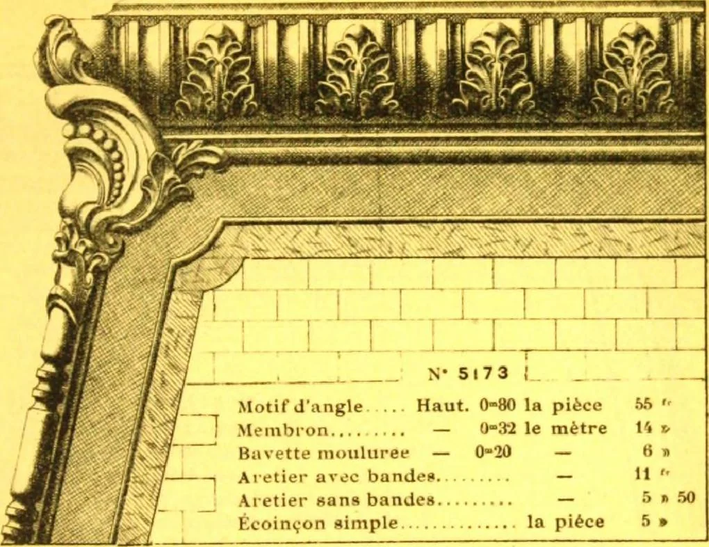 An illustration from Ornements pour l'architecture en zinc, cuivre, tole & plomb : travaux d'art sur dessins croquis & devis., 1912, leaf 70