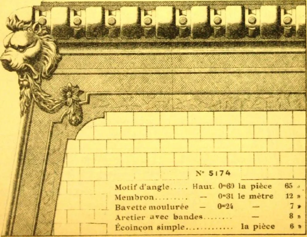 An illustration from Ornements pour l'architecture en zinc, cuivre, tole & plomb : travaux d'art sur dessins croquis & devis., 1912, leaf 70