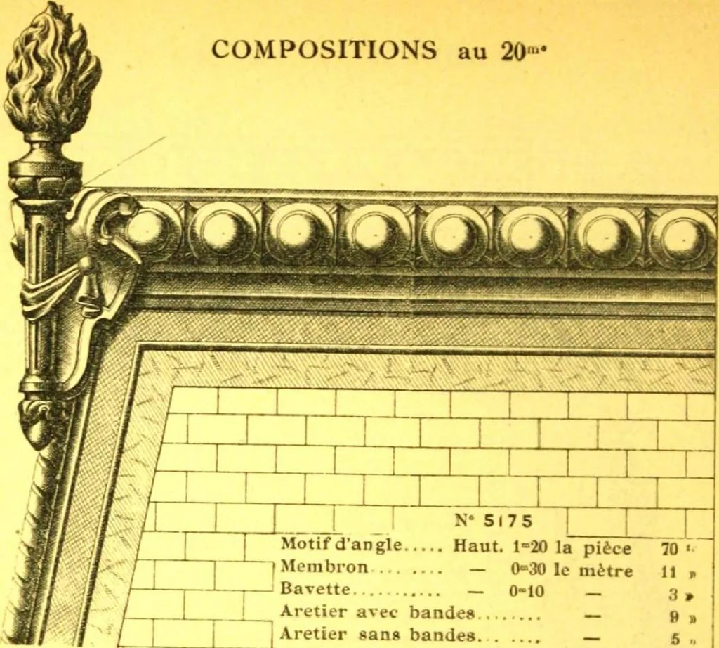 An illustration from Ornements pour l'architecture en zinc, cuivre, tole & plomb : travaux d'art sur dessins croquis & devis., 1912, leaf 71