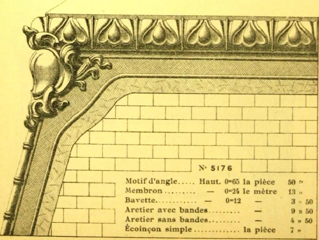 An illustration from Ornements pour l'architecture en zinc, cuivre, tole & plomb : travaux d'art sur dessins croquis & devis., 1912, leaf 71