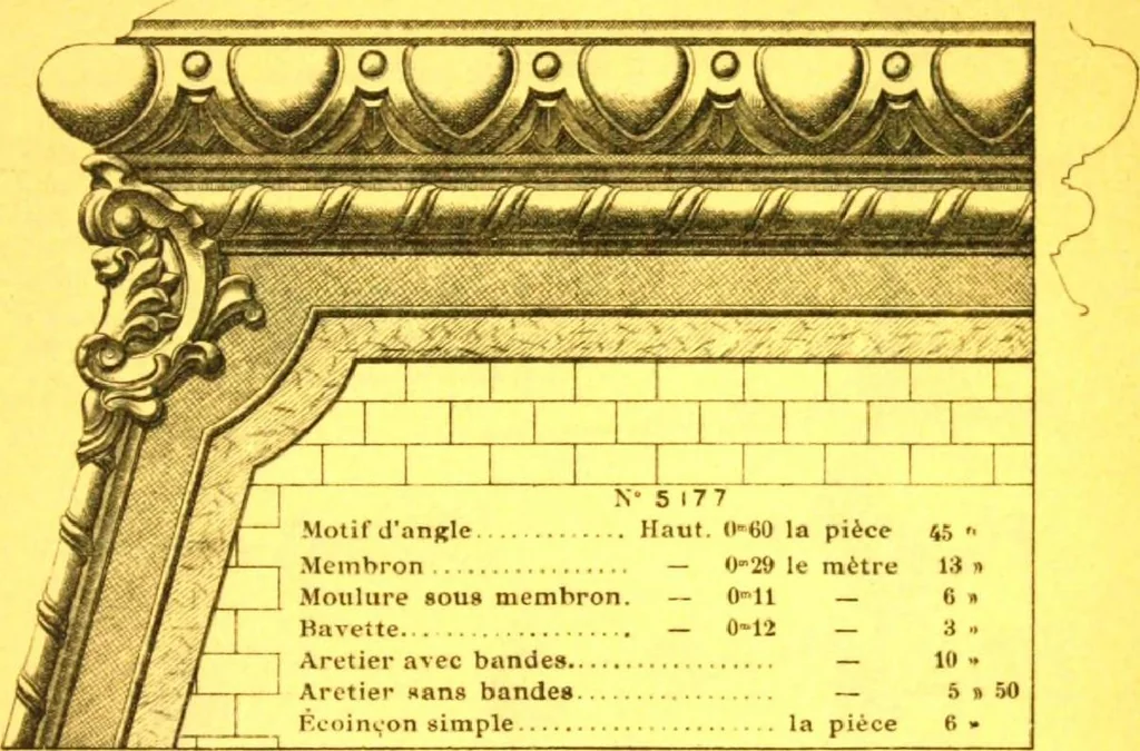 An illustration from Ornements pour l'architecture en zinc, cuivre, tole & plomb : travaux d'art sur dessins croquis & devis., 1912, leaf 72
