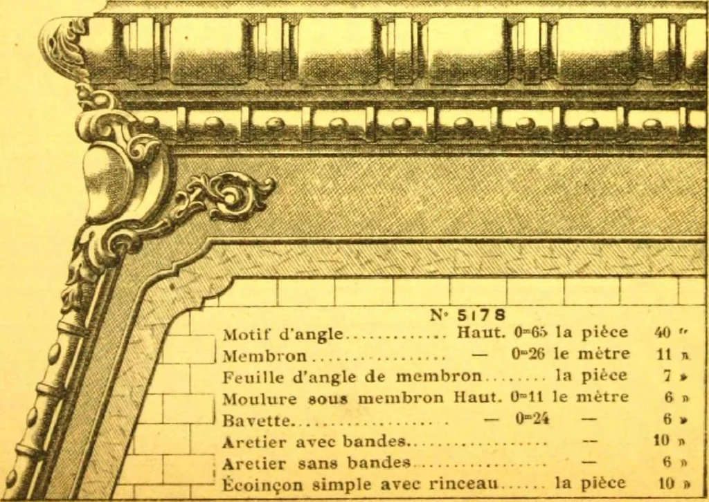 An illustration from Ornements pour l'architecture en zinc, cuivre, tole & plomb : travaux d'art sur dessins croquis & devis., 1912, leaf 72