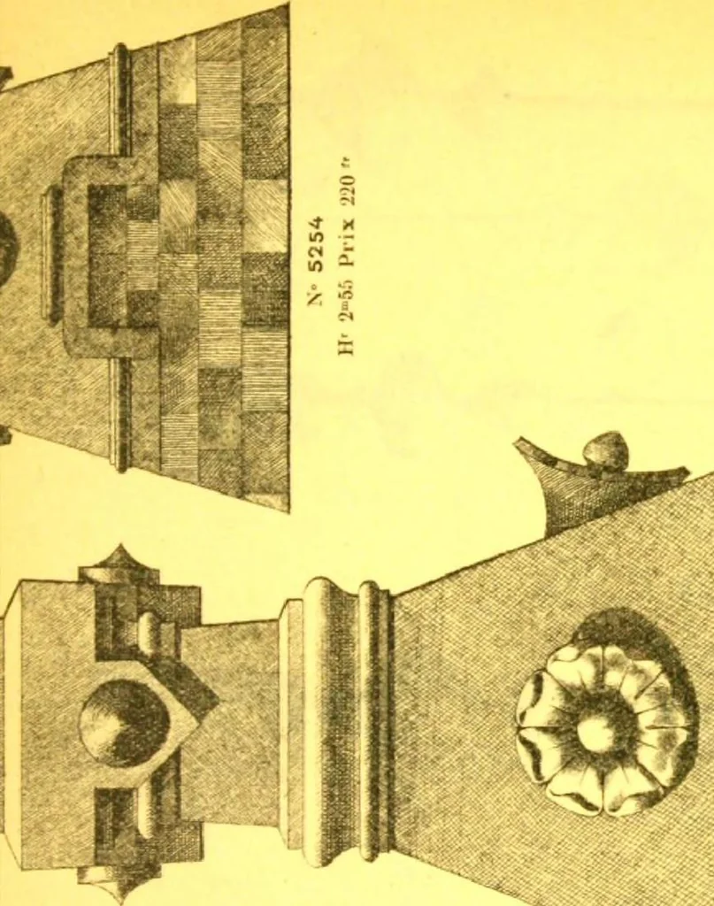 An illustration from Ornements pour l'architecture en zinc, cuivre, tole & plomb : travaux d'art sur dessins croquis & devis., 1912, leaf 82