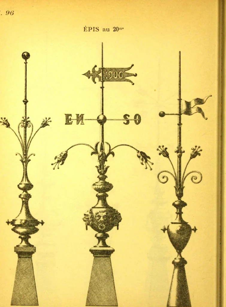 An illustration from Ornements pour l'architecture en zinc, cuivre, tole & plomb : travaux d'art sur dessins croquis & devis., 1912, leaf 97